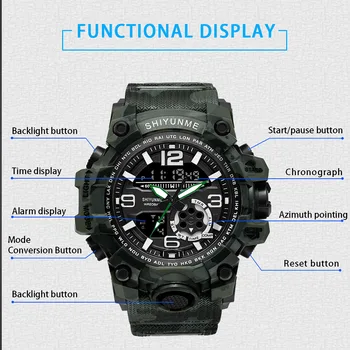 SHIYUNME vojenské športové hodinky Montre Homme pánske hodinky načasovanie LED digitálne veľké dial sledovať kamufláž šok Relogio Masculino