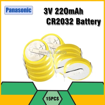 15pcs 3v Panasonic cr2032 tlačidlo batérie okrúhlu s 2 montážne kolíky/karty na jedno použitie, 2 Spájkovanie Kolíky Doske Kalkulačka
