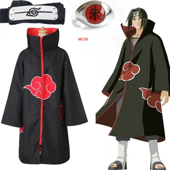 Anime Naruto Akatsuki Plášť Cosplay Kostým Uchiha Itachi Krúžok Hlavový Most Mužov, Darčeky Sasuke Plášť Plášť Cape Halloween Karneval
