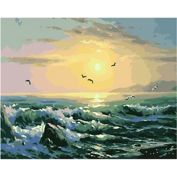 Maľovanie Podľa Čísel DIY Dropshipping 50x65 60x75cm Skoro ráno mora sunrise Scenérie Plátno Svadobné Dekorácie Umenie obrázok Darček