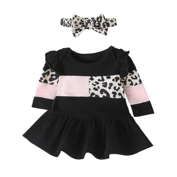 #50 0-18 m Novorodenca Baby Girls Long Sleeve Patchwork Leopard Tlač Princezná Šaty Nastaviť Detské Oblečenie Šaty Deti Zdobiť