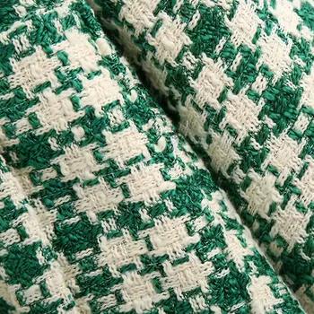 ZRN Ženy Vintage Zelené Biele Kockované Nadrozmerná Tweed Bunda Houndstooth Kabát Dlhý Rukáv Voľné Bežné Dlho Skontrolovať vrchné oblečenie Top