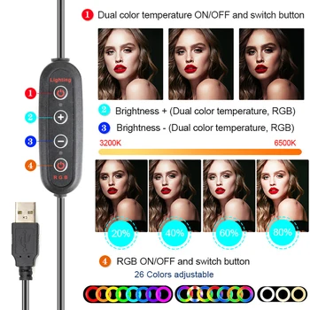 33 cm Farebné RGB Krúžok Svetlo S BluetoothRemote Statív Stojí Telefón Klip Live Stmievateľné Rainbow Selfie Lampa Fotografie Osvetlenie