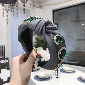 Barokový Emerald Crystal Uzol Čelenky Pre Ženy, Doplnky do Vlasov Kórea hlavový most pre Dievčatá Korunu Kvetu Hairbands Hlavu Zábal