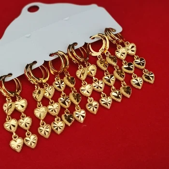 24K Gold Vyplnené Náušnice Pre Ženy Srdcia Dlhý Strapec Earing Vyhlásenie Šperky Pendiente Mujer Brincos Femme Svadobné Šperky