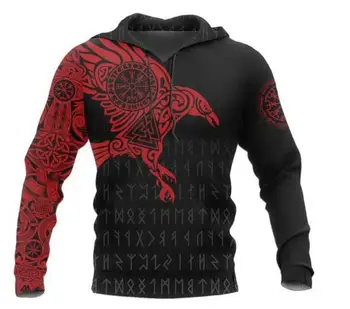 Viking The Raven Tetovanie 3D Vytlačené Mužov Hoodies Retro Harajuku Módne Mikina s Kapucňou na Jeseň Hoody Bežné streetwear hoodie