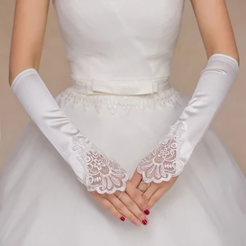 Molans Čipky krátke slonoviny bezprstové módne kvet dievča bridesmaid, lady ženy tanečnú párty výkon svadobné rukavice