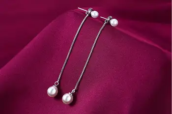 Nový príchod kvalitnú módu pearl šperky 925 sterling silver dámy dlho stud náušnice šperky darček veľkoobchod