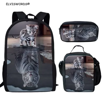 ELVISWORDS 3D Mačka Odraz Tiger 2ks/set Schoolbags pre Deti Messagers Tašky Deti Batohy Mochila Infantil Tašky cez Rameno
