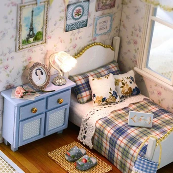 Miniatúrny domček pre bábiky s Nábytkom Auta Ručné DIY Drevený Dom S protiprachovým Krytom 3D Mini domček pre bábiky Príslušenstvo Narodeninám