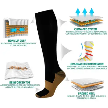 Meď Kompresné Ponožky Proti Únave, Bolesti Kŕčových Žíl Ponožky Ženy, Mužov pre Šport, Beh, Lekárske, Recovery 15-20 mmH