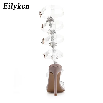 Eilyken 2021 Nové PVC Crystal Jelly Sandále Otvoriť Leňoch Vysoké Podpätky Sexy Pracky Popruhu Ženy Sandále Čerpadlá veľkosti 35-42