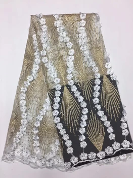 Elegantné veľkoobchod svadobné nigérijský čipky tkaniny s kamene biele zlato broskyňa afriky francúzskej čipky textílie pre svadobné šaty K-D2376