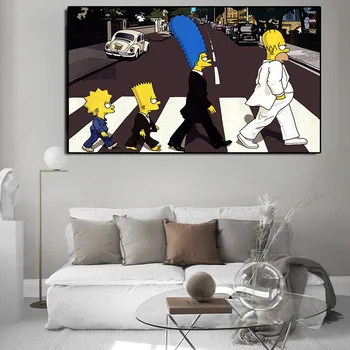 Plátno Obrazy Plagáty a PrintsCartoon Film Homer Marge Cestnej Plagáty a Tlačí na Steny Umenie Obrázok pre Obývacia Izba Domova