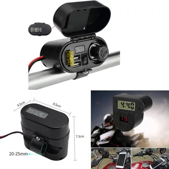 12/24V Motocykel zapaĺovač Duálny USB Nabíjačka, Napájací Port+prepínač