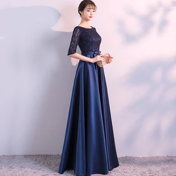 DongCMY Nové 2020 Dlho Formálne Večerné Šaty Elegantné Čipky, Satén Námornícka Modrá Vestidos Ženy Party Šaty