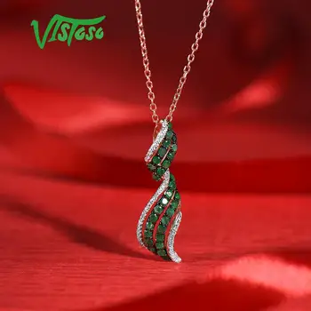VISTOSO Zlaté Prívesky Pre Ženy Čistý 14K 585 Rose Gold Kvet Prírodné Emerald Iskrivý Diamant Svadobné Jemné Šperky