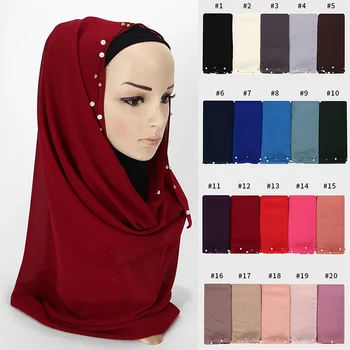 10pcs/20 veľa farieb ženy bublina šifón šatku korálky šály, hidžáb gold pearl hlavový most zábal moslimských dlhý šál 180*75 cm