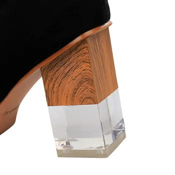 Topánky Ženy 2019 Módne Farby Zodpovedajúce Transparentné Crystal S Silné Päty Vysokým Podpätkom Semiš Námestie Hlavu Sexy Nočný Klub, Topánky