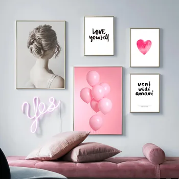 Wall Art Plátno Na Maľovanie Ružová Balón Kvet Dievča Milujem Citáty Nordic Plagáty A Potlačou Obrazov Na Stenu Pre Obývacia Izba Izba