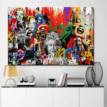 Abstrakt Marilyn Monroe A Iné Hviezdy, Plátno, Maľovanie Plagátov a Vytlačí Graffiti, Street Pop Art Stenu Obrázok pre Obývacia Izba