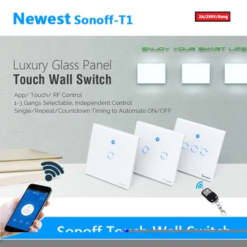 Sonoff T1 USA / EÚ WiFi RF / APP / Dotykové Ovládanie Wall Light Switch 1 /2 /3 Gang Typ Panelu Stenu Dotykový Spínač svetiel Smart Home