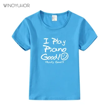 Som Hrať na Klavír Dobrý List Print T Shirt Deti Letné Krátke Sleeve T-shirt Klavír Milenca Darček Topy Chlapcov, Dievčatá, Deti Tee