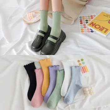 10 ks = 5 párov Nové Ponožky Ženy Japonský Jeseň Zima Bavlnené Ponožky Farbou Drevené Ucho Zoskupovaní Ponožky Členok Ponožka