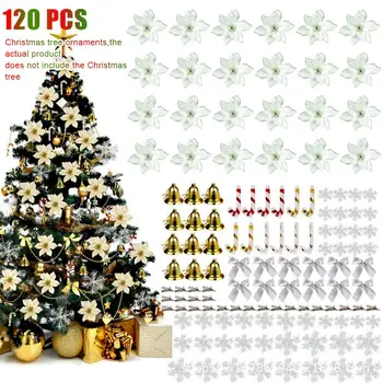 120pcs/set Vianočný Strom Dekorácie pre Domov Vianočný Stromček Prívesok Plastové Kvet Simulácia Kvet Set Prívesok