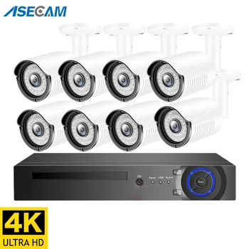 Super 4K 8MP H. 265 POE NVR Auta KAMEROVÝ Bezpečnostný Systém Outdoor HD IP Kamera P2P 8ch Záznam kamerový Set