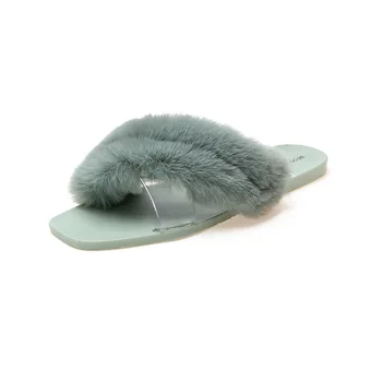 Ženy Načechraný Papuče 2021 Lete Nové Topánky Listov Samica Plochá Luxusné Plyšové Sandále Krytý Vonkajší Dizajnér Dom Lady Obuv