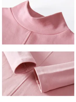 Jeseň Tee Tričko Ženy Kórejský Štýl Bavlna Nové Plus Veľkosť Módne Tričko Ružové Tričko Ženy Dlhý Rukáv Dámske Topy 7444 50