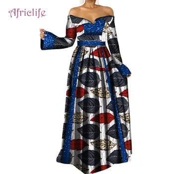 Africké Oblečenie 2021 Najnovšie Typ Ženy, Patchwork Lesk Textílie bez Ramienok Sexy Party Svadobné Lady Šaty Plus veľkosť WY6542