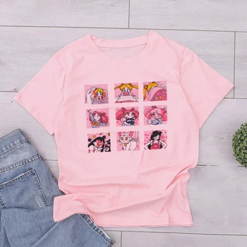 Sailor Moon Harajuku Nové Kawaii T Shirt Muži Ženy Móda kórejský Štýl Ullzang T-shirt Dievča 90. rokov Grafické Tričko