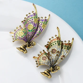 Wuli&baby Vintage Motýlích Krídel Víla Brošne Kvality Skloviny Ženy Brošňa Kolíky 2 Farby 2021 Anjel Návrhár Šperkov Darček