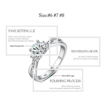 Módna Vlna Svadobný Prsteň Zásnubný Šperky Darček Reálne 925 Sterling Silver S Oslňujúcim Crystal CZ Krúžok Pre Ženy
