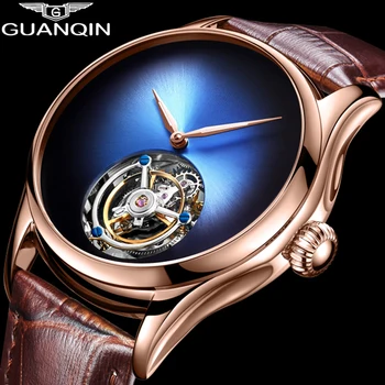 GUANQIN 2020 Tourbillon Muži hodinky top značky luxusné reálne Tourbillon hodiny mužov Sapphire mechanické hodinky Relogio Masculino