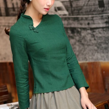 блузки Zelená Polmesiaca Golier Košele, Topy Mujer Camisa Ženská Blúzka Tradičnej Čínskej Dámske Bavlnené Obliečky Clothings 2020