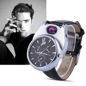 2020 Muži Hodinky USB Nabíjateľné Ľahšie Hodinky Módne Arc Flameless Ľahšie Sledovať Šéf Luxusné Hodinky Quartz náramkové hodinky