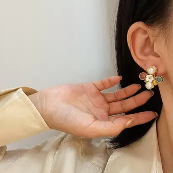 AENSOA Prírodného Kameňa Kvety, Živica Visieť Náušnice pre Ženy Vintage Geometrické Candy Farby Drop Náušnice Módne Šperky 2020