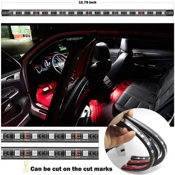 Auto LED Pás Svetla 4pcs 48 LED Bluetooth App Radič Osvetlenie Interiéru Multi Farebná Hudba Auto led Pásy Svetlo Pod Dash