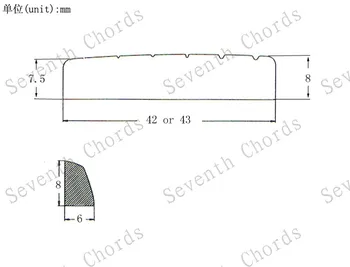6 String Štrbinový Mosadznou Hlavicou pre LP Elektrická Gitara . Veľkosť 43 x 6 x 8-7.5 mm alebo 42 x 6 x 8-7.5 mm pre vybrať