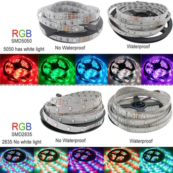 RGB Led Pás Svetla 5050 Vodotesný 5M Flexibilné Neon Pásky 2835 Diaľkové Ovládanie vymeniteľné led lano páska TV farbu svetla zmeniť
