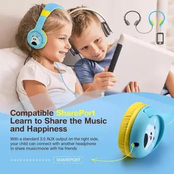 Mpow CH1/BH178 Deti Káblové Slúchadlá On-Ear Slúchadlá Objem Obmedzené Headset S Zdieľať Port&Mikrofón pre iPad, iPhone Počítača