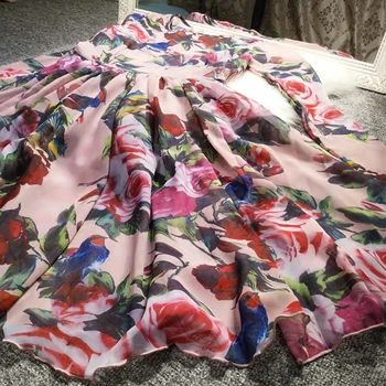 Nových Domácich Rose Kolibrík Vytlačené Šifón šaty
