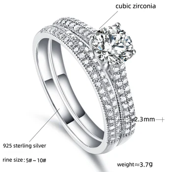 Jednoduché a Elegantné Reálne 925 Sterling Silver krúžky, sada pre ženy, Luxusné 82 kusy AAA CZ Zásnubný prsteň veľkosti 5-10 Bague