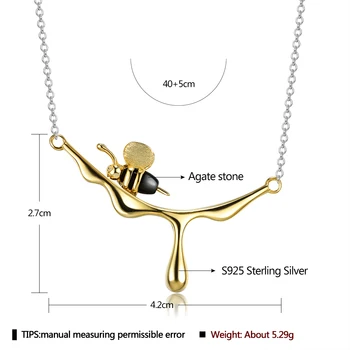 SILVERHOO Reálne 925 Sterling Silver Náhrdelníky Pre Ženy, Zlatá Farba Bee A Odkvapkávanie Med Prívesok Náhrdelník Ručné Jemné Šperky