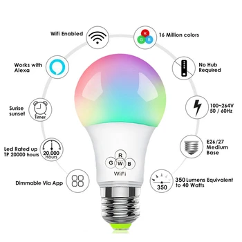 Stmievateľné E27 LED Wifi Smart Žiarovky Načasovanie Domov Osvetlenie lampa 220V 4,5 W 7W 9W Magic RGB +W LED Zmenu Farby Svetla Žiarovka IOS /Android