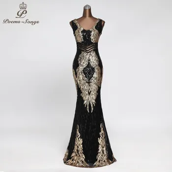 Nové krásne anjelské krídla Sequin Večerné šaty dlhé večerné šaty župan de soiree vestidos elegante formálne šaty