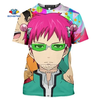 SONSPEE Saiki Kusuo č Sai-nan Saiki K pánske Tričko 3D Tlač Anime T-shirt Lete Bežné Krátky Rukáv Hip Hop Nadrozmerné Topy